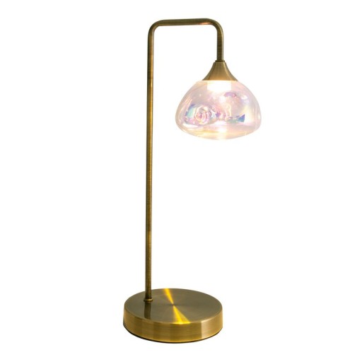 LED table lamp "Varna", table lamp made of brass -colored metal and iridescent glass, firmly built -in LEDs, 45 cm high, stylish lighting for living room, dining room or hallway