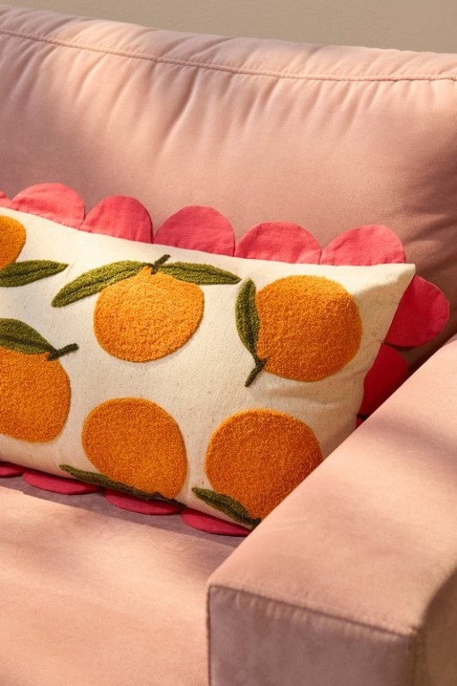 Oranges Decorative cushion - L65 x B45 x H10 cm - Cotton - Off -White, Orange, Pink