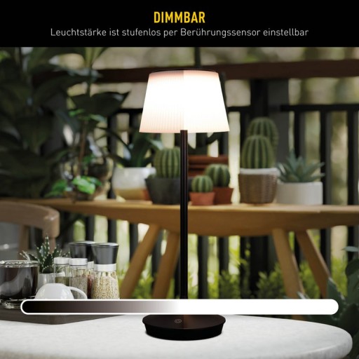 LED Leuchte "EMMI" für Außen und Innen, Tischlampe aus Metall und Kunststoff , mit fest verbauten LEDs, LED Tischlampe für Balkon, Terrasse, Garten, Wohnzimmer, Wintergarten, ca. 38 cm hoch
