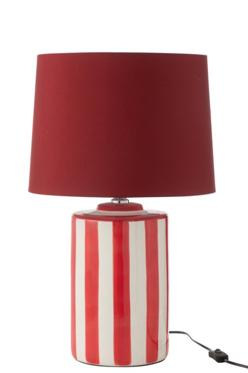 J-Line Lamp+Lampshade Listra Stripes Porcelain Black/Red/White