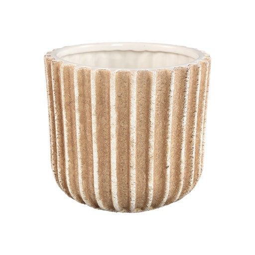 Ghada Brown Ceramic Round Pot With Lines XL