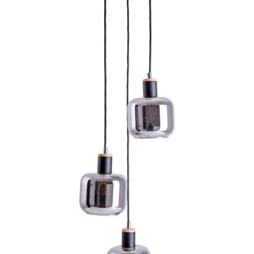 3 ceiling lamp "fumoso", pendant lamp made of metal and glass in black, with E14 socket, for dining room, living room, hall or office, hanging lamp total height 123 cm.