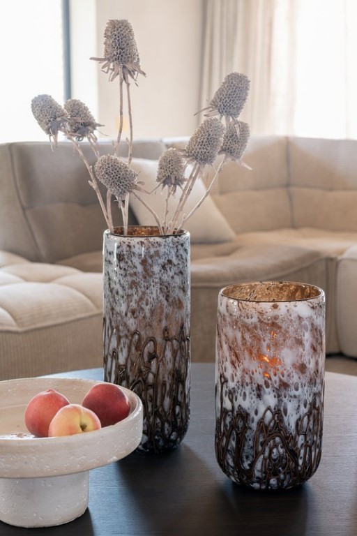 J-Line Vaas/Kandelaar Petra Glass Bruin/Wit Small