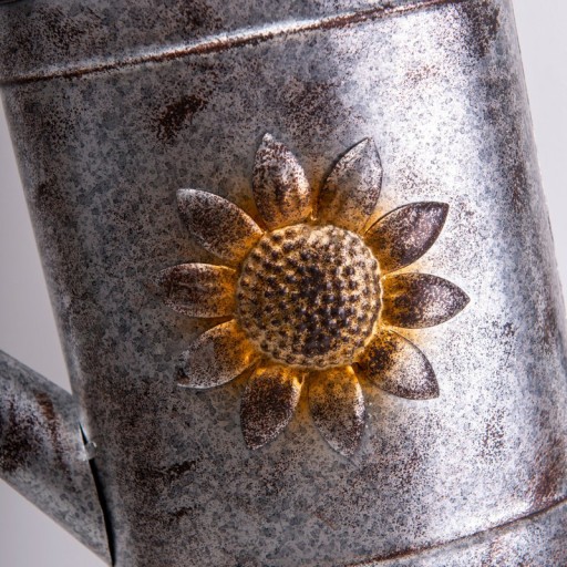 LED solar earth skewer (watering can) h: 110cm galvanized, for outside, ground skewer made of metal and plastic in silver, with integrated LED