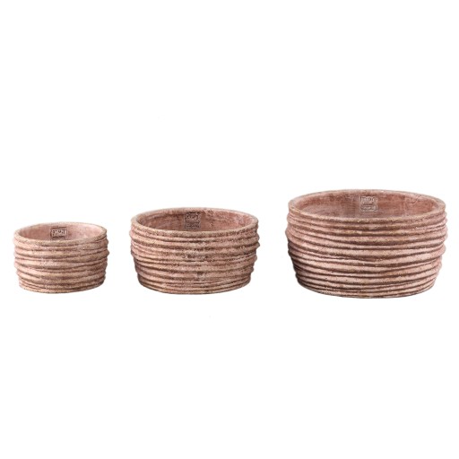 Einnas Brown Round Cement Pot Ribbed Low L