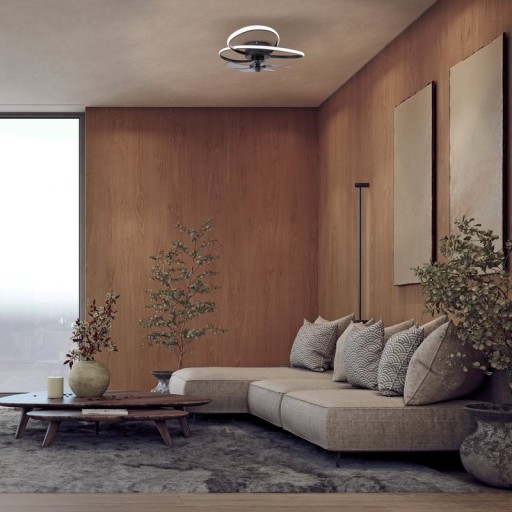 Die moderne LED Deckenleuchte "LECCIO" inklusive Ventilator, Nachtlichtfunktion, Dimmung und Lichttemperatureinstellung ist mit fest verbauten LEDs bestückt und hat einen ungefähren Øvon 58 cm.