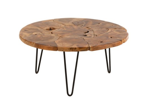 J-Line Coffee Table Samuel Round Teak Wood Brown - 80.00 x 80.00 x 36.50 cm