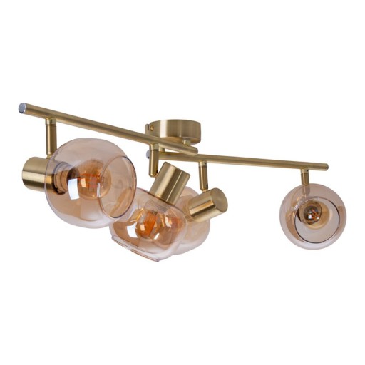 4er Spot/Deckenleuchte "LIBBY", klassische Deckenlampe aus messingfarbenem Metall und getöntem Glas in Amber, mit E14-Fassung, für Esszimmer, Wohnzimmer, Diele oder Büro, 80 cm lang
