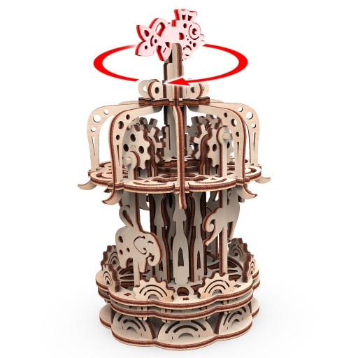 Mr. Playwood 3D Houten Puzzel Carousel klein, 10404, 12,5x12,5x17,5cm.