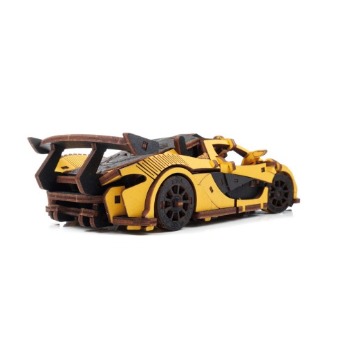Eco Wood Art, (EWA) DIY 3D Mechanical Model Racing Car Yelow, 4042, 21x9,5x5,7cm