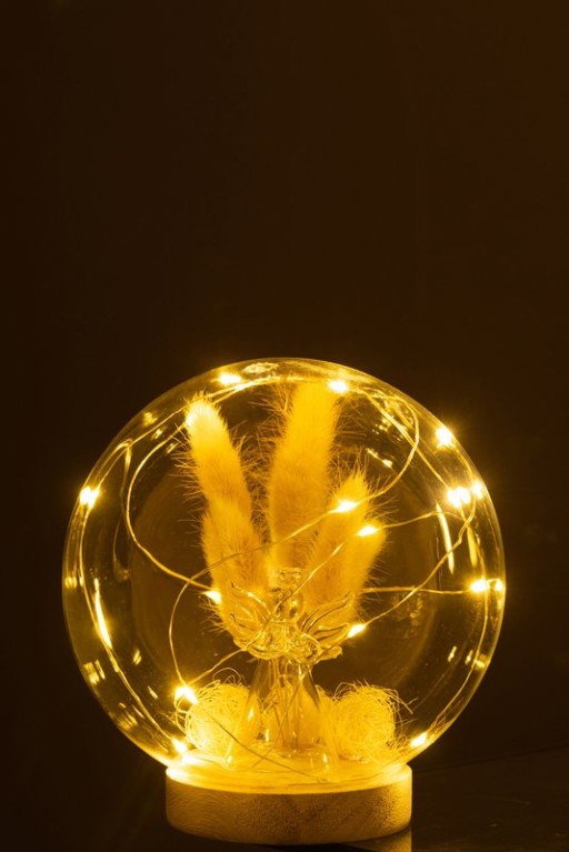 J-Line decoration Bell Jar Angel - glass/wood - natural - LED - large
