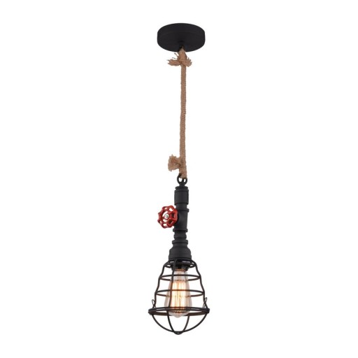 Pendant lamp "Regia", black metal, hemp rope, E27 version, lighting for living room, youth room or office