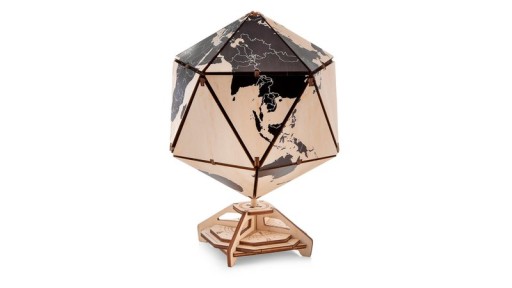 Eco Wood Art ICOSAIDRIAN WORLD GLOBE, Black, 1379, 16.4×16.4X23cm