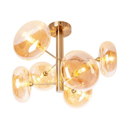 Deckenleuchte "ORION" Ø ca. 53 cm amber, aus messingfarbenem Metall und Glas in amber, G9-Sockel, Beleuchtung für Wohnzimmer, Esszimmer oder Büro.