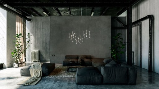 LED pendant lamp "Araneus" metal and plastic in chrome, with firmly built -in LEDs, 80 cm long, lighting for living room, dining room or office