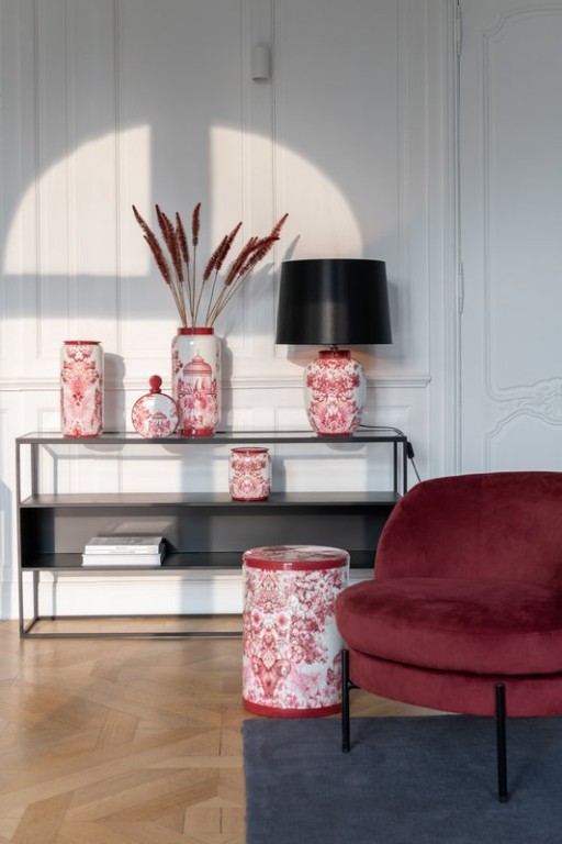 J-Line vaas Moriko - porselein - rood/wit - 40 cm hoog