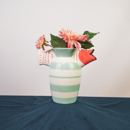 Vase - Fish- Dolomite -Mint/White/Orange -23x12.5x21cm