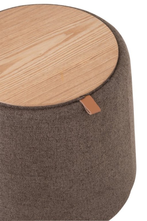 J-Line Pouf/Side Table Round Textile/Wood Brown