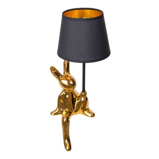 Table lamp "Helge" Ø 18 cm, height approx. 45 cm, made of ceramic in black and gold, black text blades