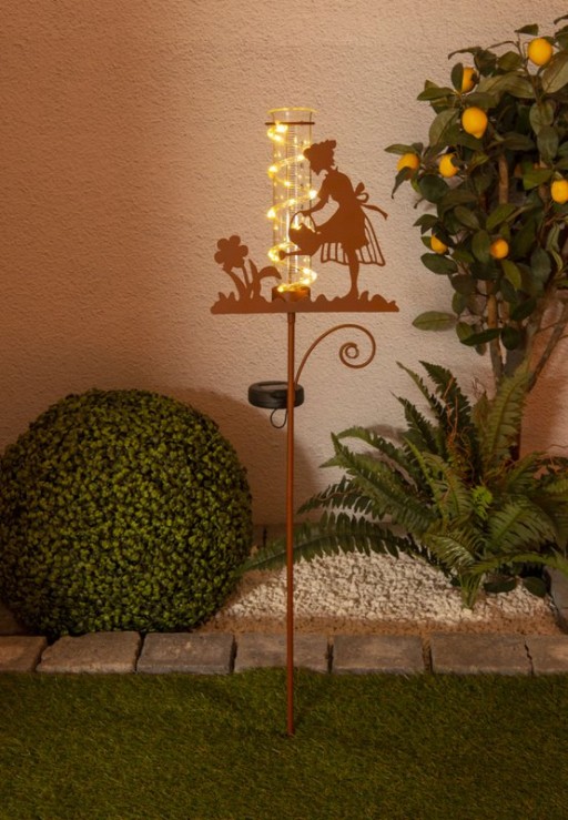 LED-Solar Erdspieß Regenwassermesser h: 95cm , für Außen, Erdspieß aus Metall und Glas und Kunststoff in Braun, mit integrierter LED