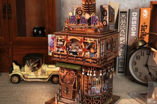 Tone-Cheer DIY 3D Houten Puzzel Desk Bin, Punk Bar, TQ183,15x14x25cm