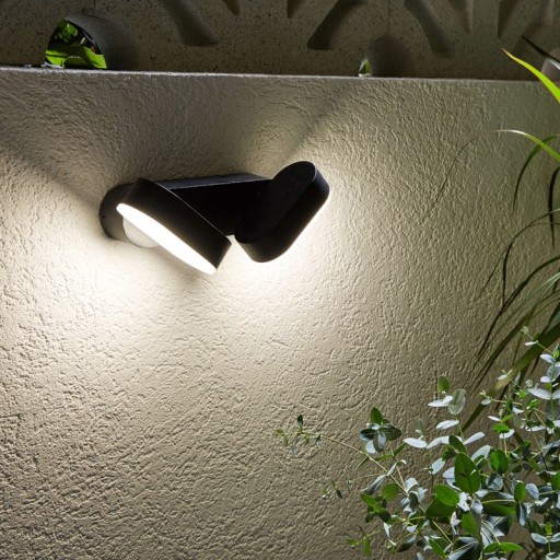 LED outer wall lamp "Motus" made of metal and plastic in black, with integrated LED