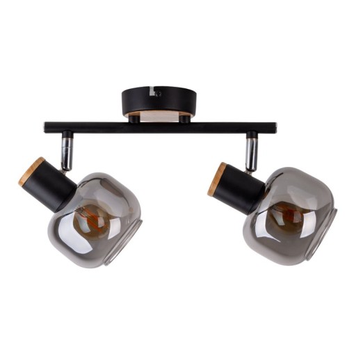 2 SPOT ceiling lamp "Fumoso", metal ceiling lamp and smoke glass in black, and nature, with E14 socket, for dining room, living room, hallway or office, 40 x 20 cm