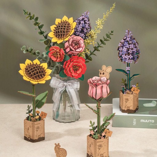 Robotime, DIY Houten Bloem Pink Lily, Roze Lelie, TW071,