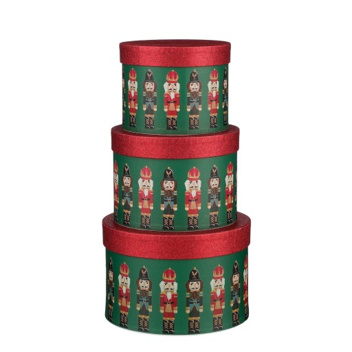 Opbergdoos Notenkraker | Set van 3 | H14 x Ø21 cm | FSC Mix Papier – Groen - Product afbeelding