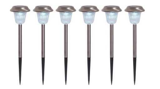 6er Set LED Außenleuchte "Gustav" mit Erdspieß, Edelstahl und Acryl, mit fest verbauten LEDs in kaltweiß, 39 cm hoch