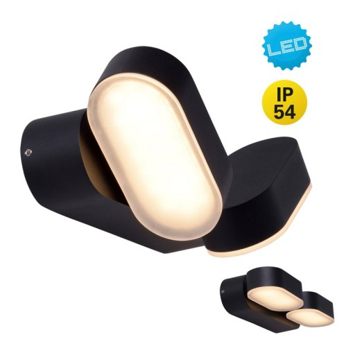 LED outer wall lamp "Motus" made of metal and plastic in black, with integrated LED