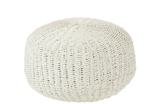 J-Line Pouf Round Woven Plastic White