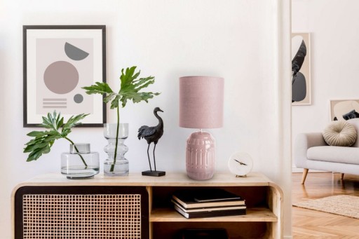 Ceramic table lamp "Erida", table lamp made of ceramic, rosé/salmon, with E14 version, for dining room, living room, hallway or office, table lights inside