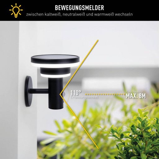 LED Solar Außenwandleuchte "NORA" , für Außen, Wandleuchte - Metall und Kunststoff in Schwarz, mit integrierter LED