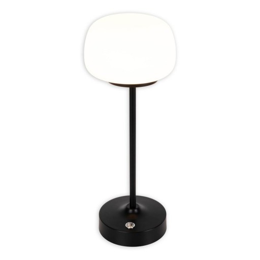 LED battery/ table lamp "Pina" 30 cm high, made of metal (black) and glass (white), integrated LEDs, warm white