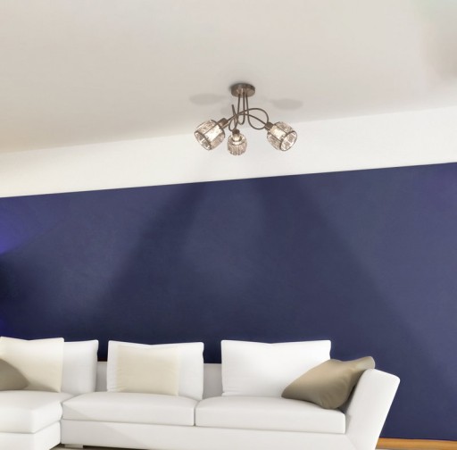 3-seater LED spot "Josefa", metal ceiling lamp and glass in stainless steel look, with E14 version Filament Lamps included, for living room, dining room, hallway or hallway 38 x 24 cm