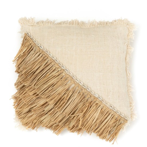 De Raffia Katoenen Kussenhoes - Naturel Wit - 60x60
