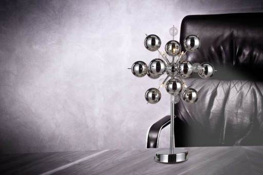 Table lamp "explosion", table lamp made of metal and glass, chrome, G9, table lamp 73 cm high