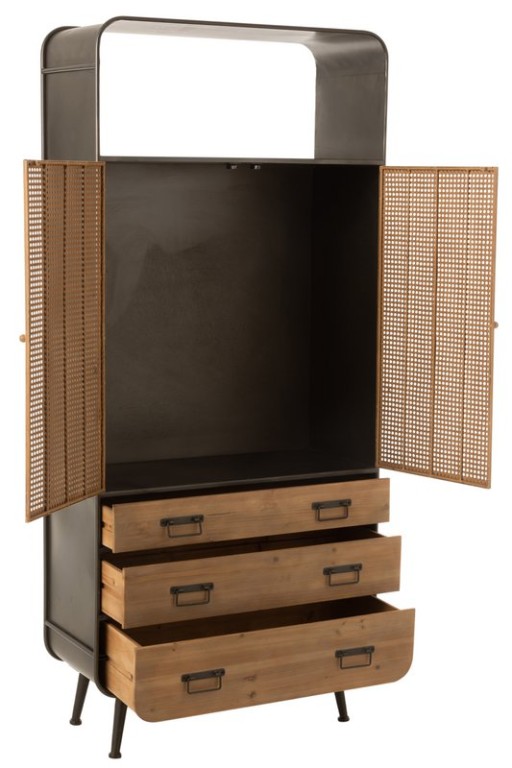 J-Line cabinet High cabinet - 3 drawers - wood/metal - natural/black