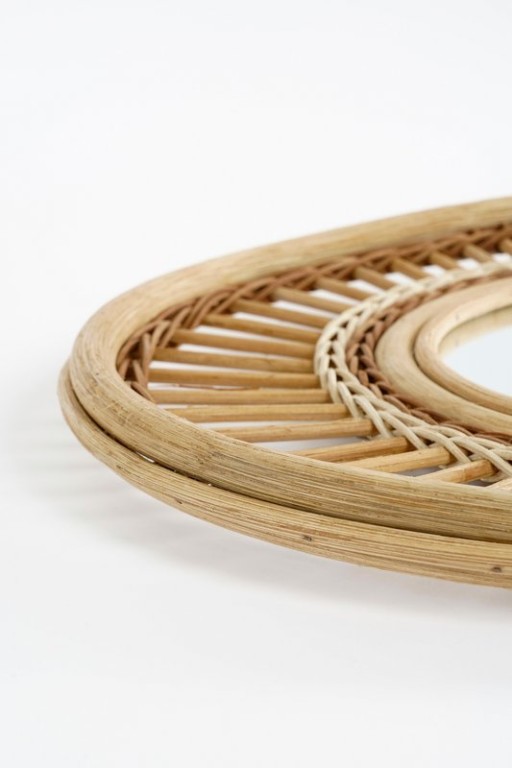 Oval wall mirror - L59 x B40 x H3 cm - rattan - light brown