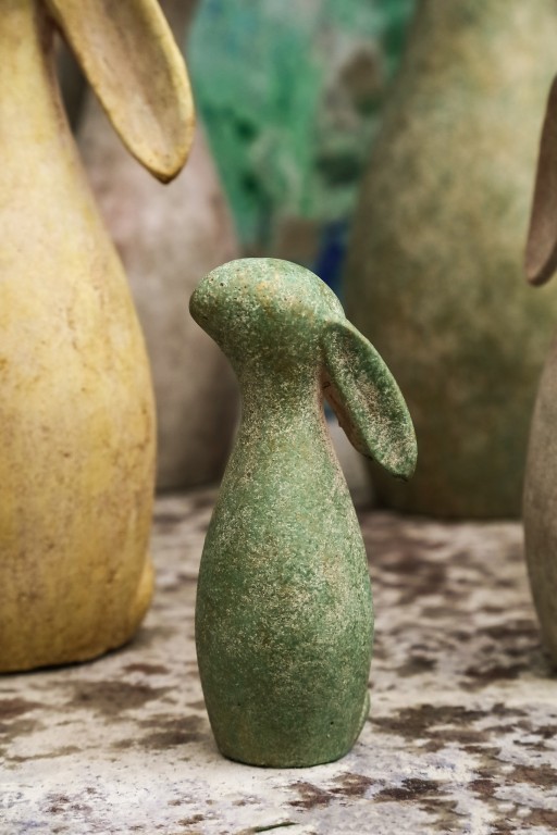 Iemkje Green Cement Rabbit Shaped Statue XL