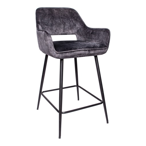 Fal LOW Velvet Anthracite Bar Stool Black Metal Le - Product afbeelding