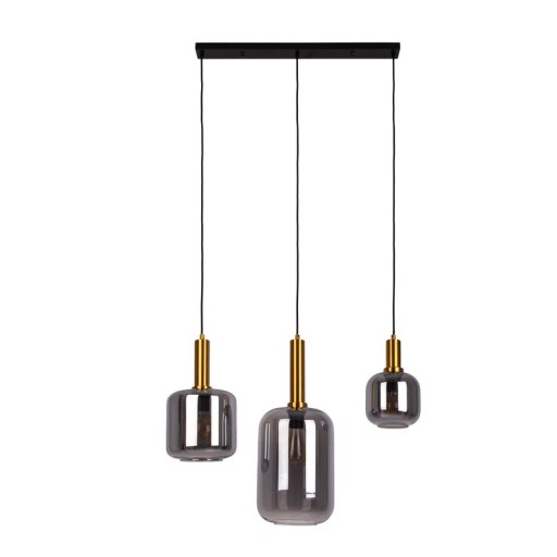3er Pendelleuchte "FUMO", Pendellampe aus Metall und Glas in Schwarz,, mit E14-Fassung, für Esszimmer, Wohnzimmer, Diele oder Büro, Hängelampe 82 cm lang