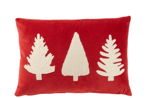 J-Line Cushion Rectangle Christmas Trees Texture Velours Red/White