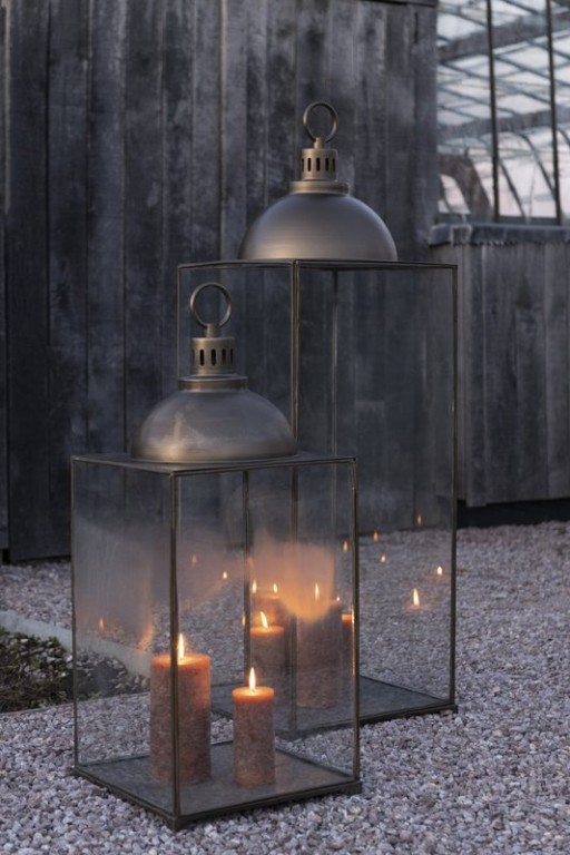 J-Line lantern Hagrid - glass/iron - bronze - medium