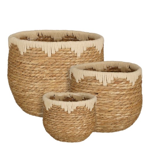 Jorck Plant Basket - Set of 3 - H24 x Ø26 cm - Seagrass - Beige, Brown