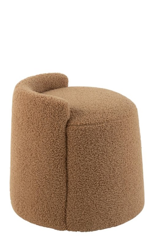 J-Line Poef Teddy Round+Rugleuing Bouclé Camel
