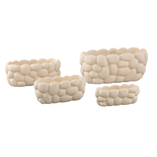 Mikay White Cement Oval Smooth Rock Pattern Pot L