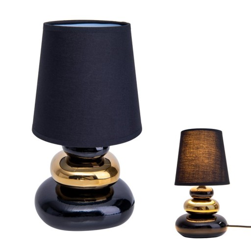 Keramik Tischleuchte "STONEY", Tischlampe aus Keramik und Textil in Schwarz,-Gold, mit E14-Fassung, Tischlampe für Esszimmer, Wohnzimmer, Diele oder Büro, oder als Nachttischlampe, 31 cm hoch