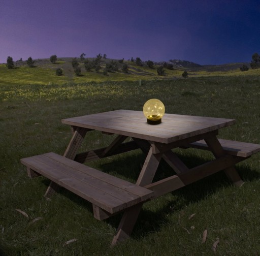 3 Set LED solar table lamp/ground skewer "Crackle" Ø 12cm, for outside, table lamp-plastic and glass, white, with integrated LED